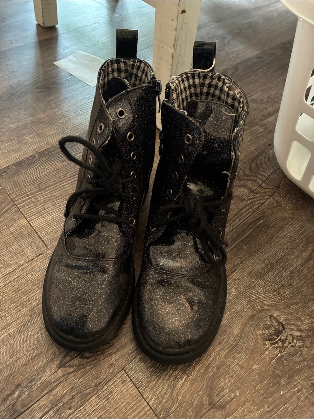 Black Glitter Lace-Up Combat Boots